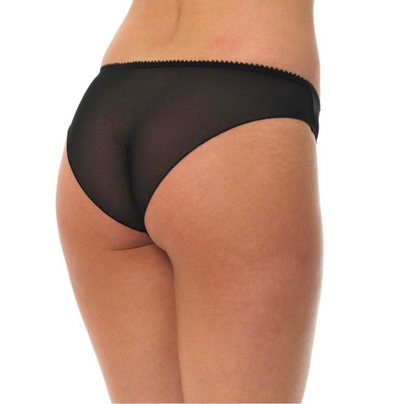 BLUEBELLA Black Silky Satin W/ Lace Trim & Mesh See Thru Back Brief Panties XL - Picture 6 of 16